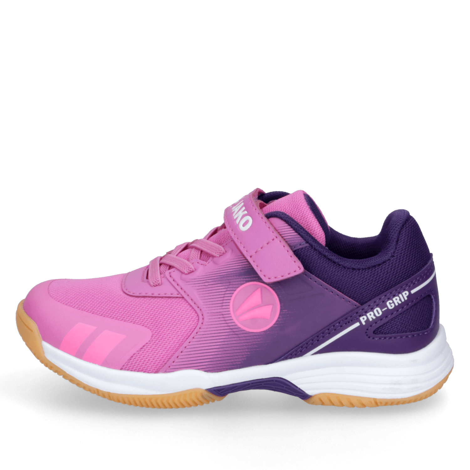 Kinder-Hallenschuh in Pink und Lila mit Klettverschluss.