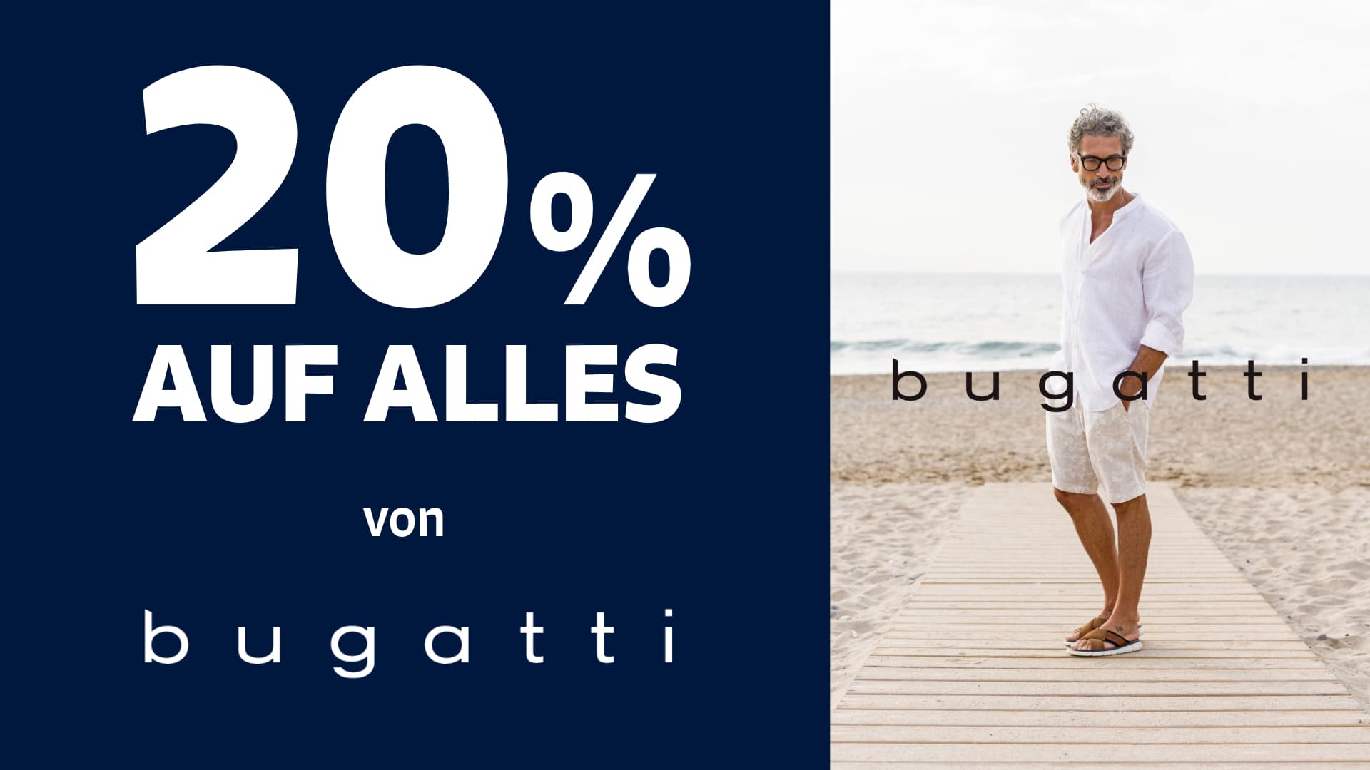 Mann am Strand mit bugatti Schuhen