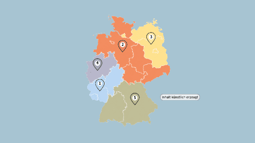 Farbige Karte von Deutschland in vier Regionen unterteilt