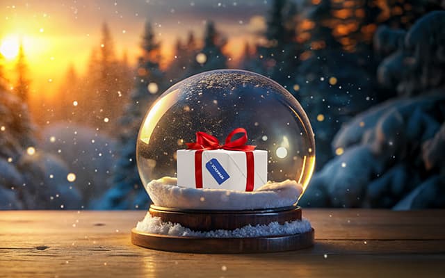 Schneekugel mit Geschenk von Schuhpark