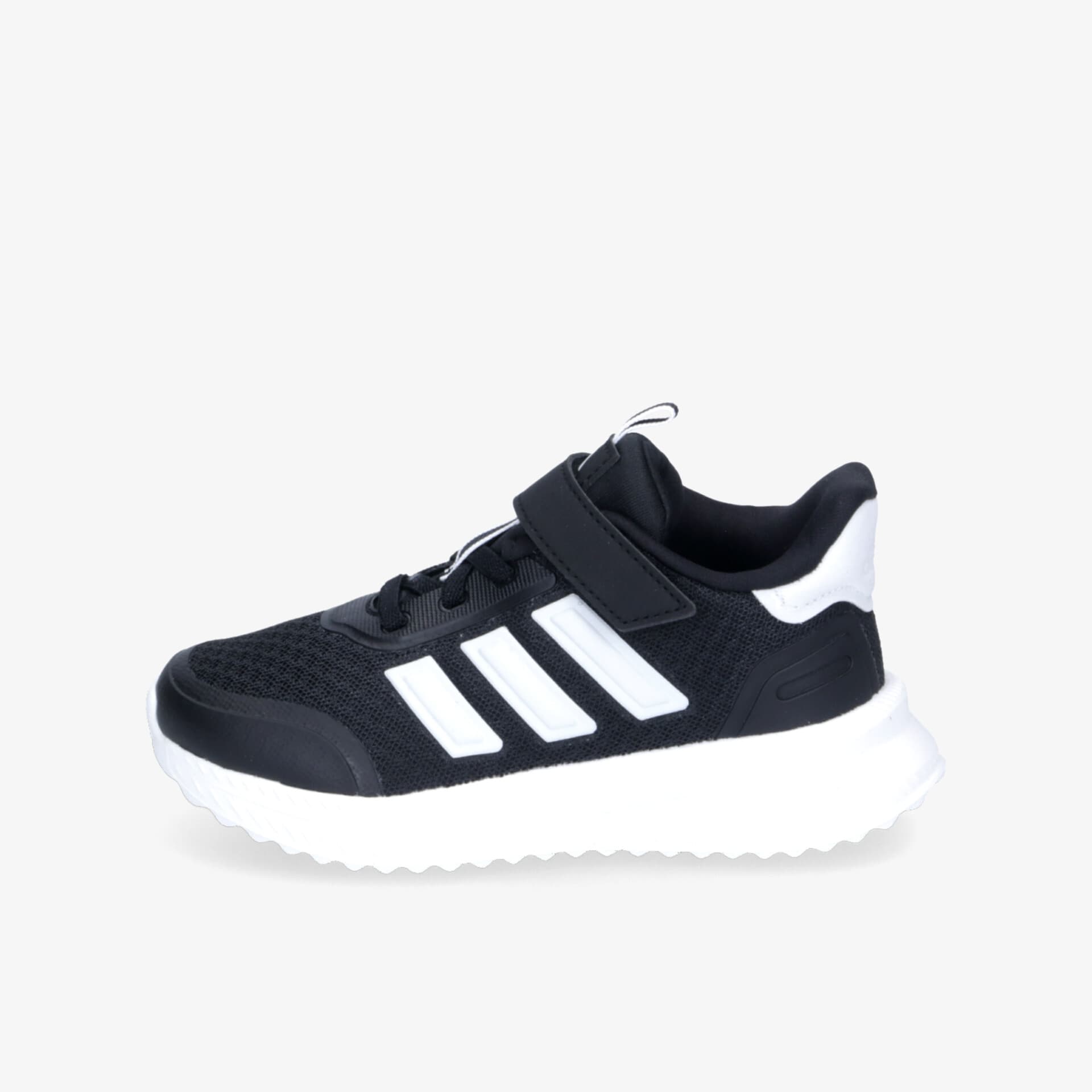 Leichter und bequemer Sportschuh mit atmungsaktivem Material und rutschfester Sohle in schwarz und weiß seitlich