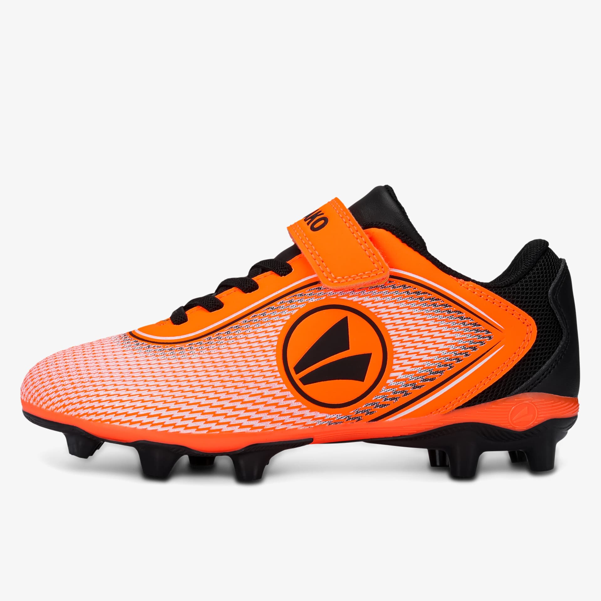 Leichter und atmungsaktiver Fußballschuh mit Kunststoffstollen in Orange und Schwarz für festen Halt