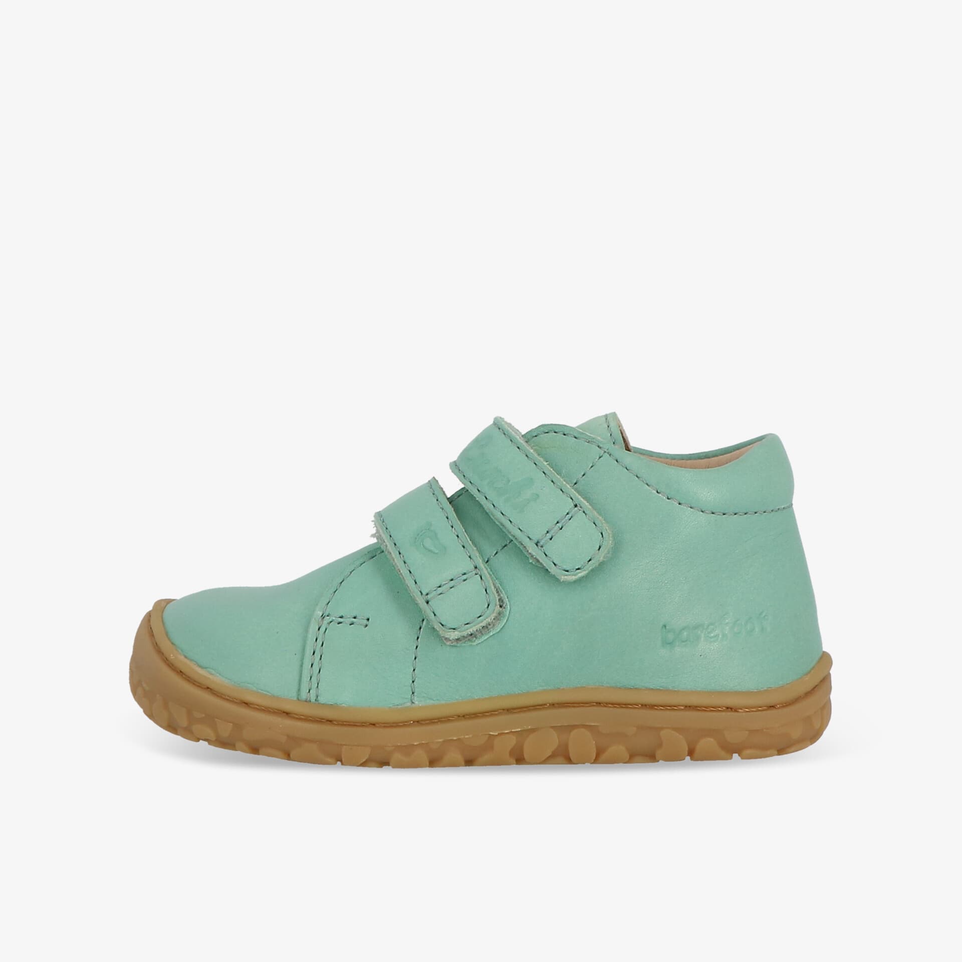 Robuster Schuh aus weichem Leder mit verstellbaren Klettverschlüssen und flexibler, rutschfester Sohle in Seitenansicht