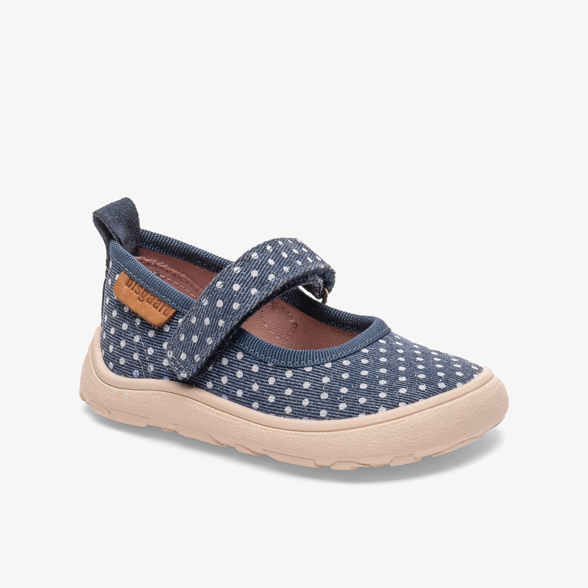 Bequemer blauer Kinderschuh mit gepolstertem Riemen und rutschfester, flexibler Sohle für optimalen Halt